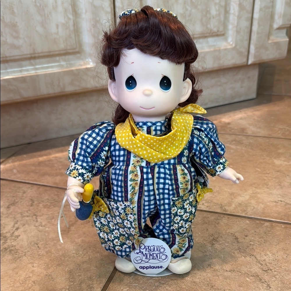 Precious Moments Blue and Yellow Doll with Gingham Outfit
